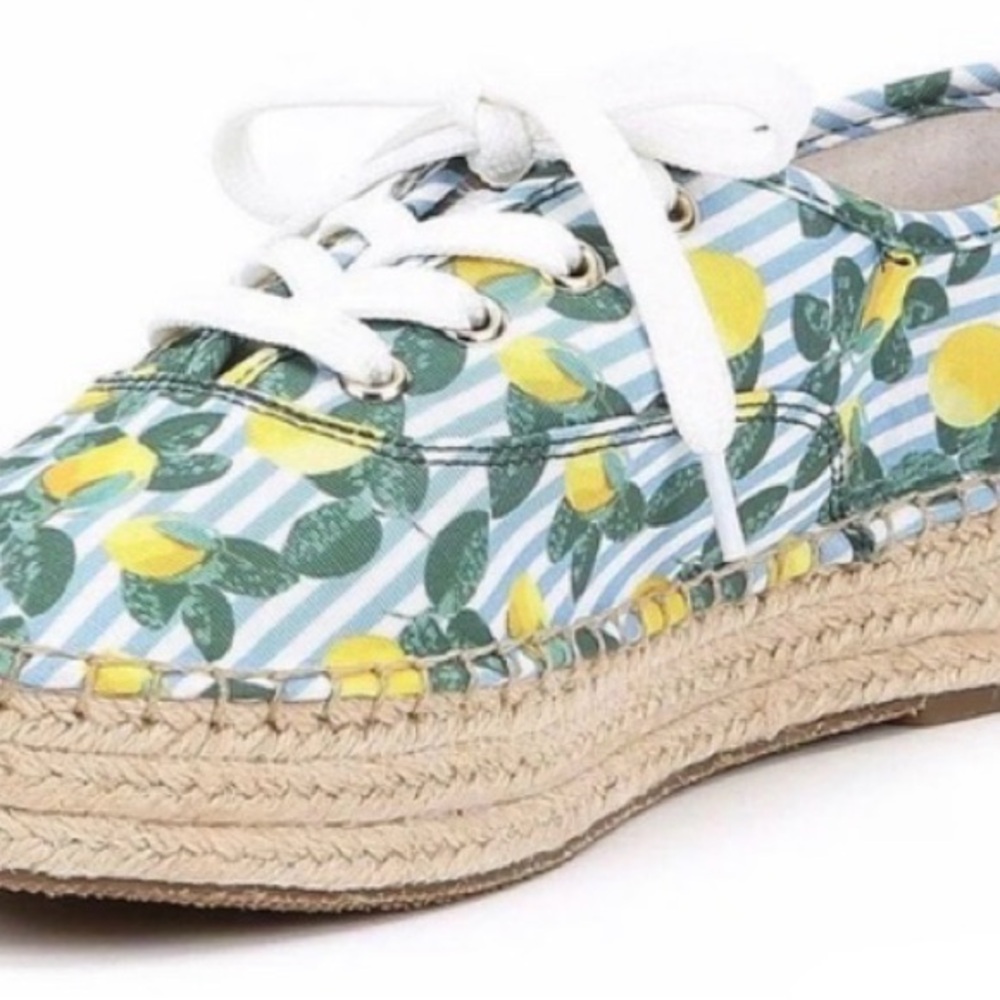 Gianni Bini Blue & White Striped Lemon-Print Espadrille Lace-Up Sneakers